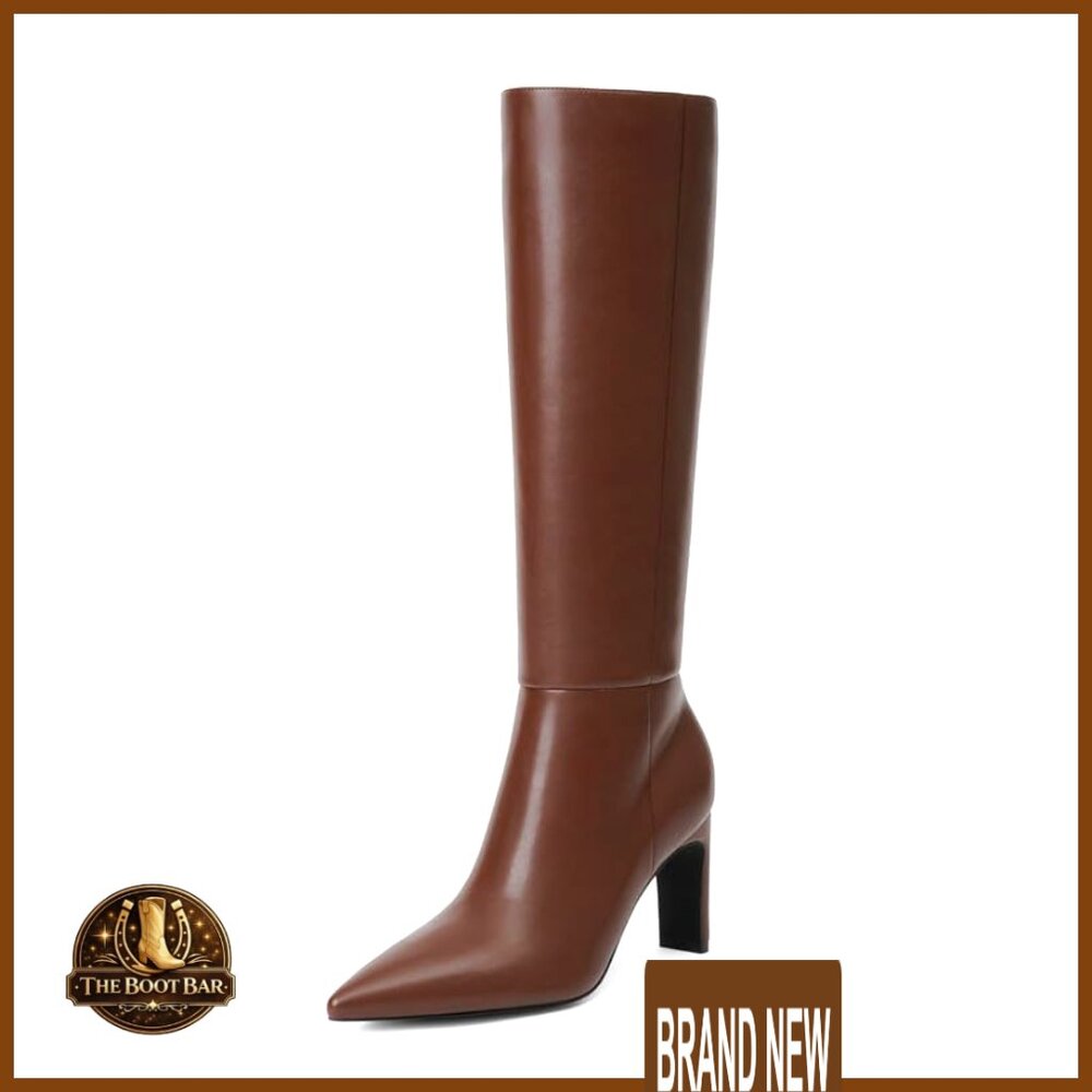 Knee High Boots Pointed Toe Chunky Heel Tall Boots Side Zipper Fall Long Boots